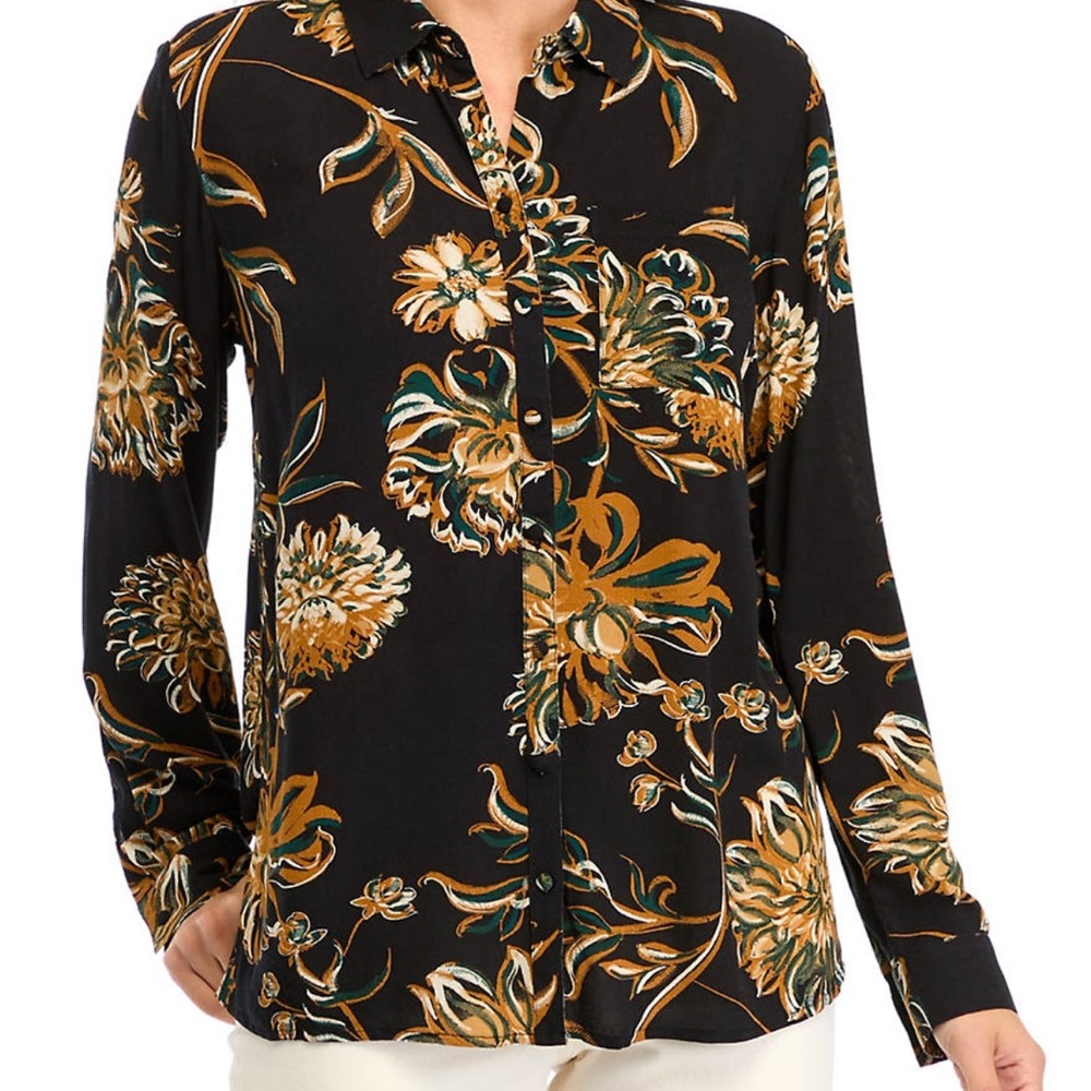 Wonderly Black and Gold Floral Button Down Shirt